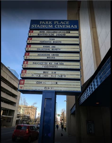 Park place stadium cinemas - Park Place Stadium Cinemas. Opens at 12:00 PM. 16 reviews. (304) 345-6540. Website. Directions. Advertisement. 600 Washington St E. Charleston, WV 25301. Opens at 12:00 …